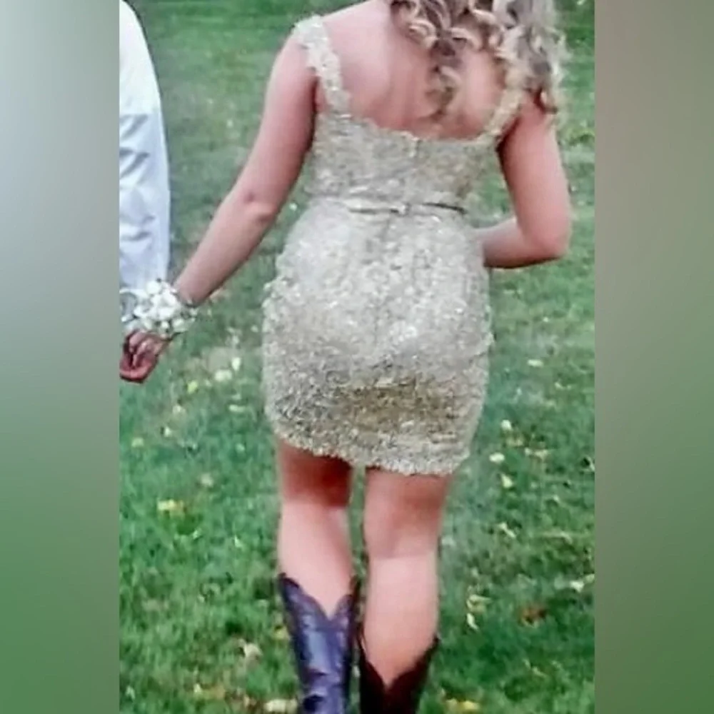 Sherri Hill Gold Mini Dress - Picture 5 of 11